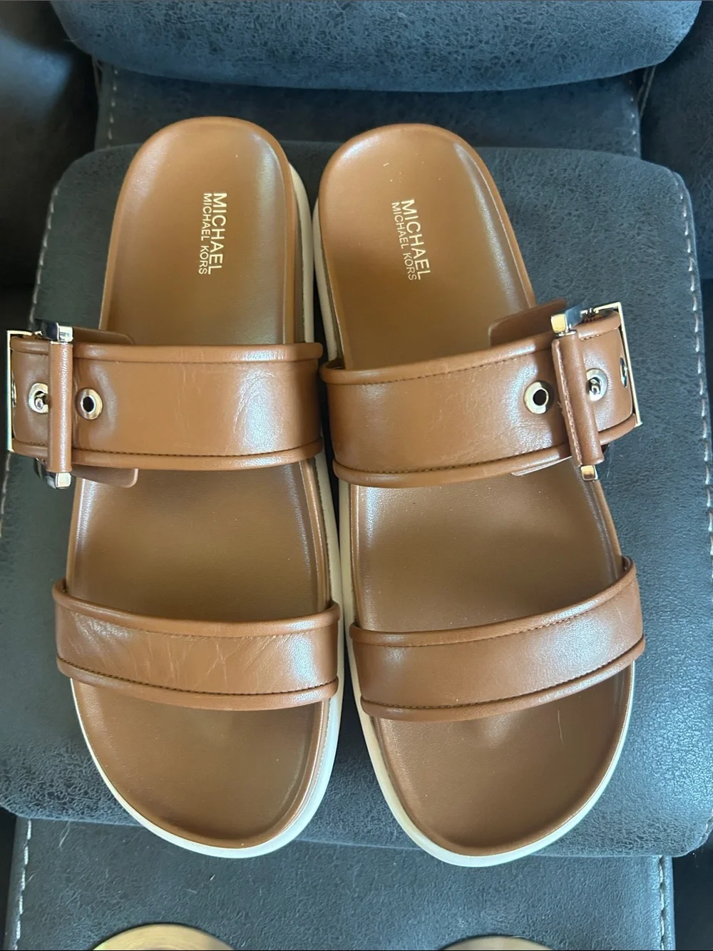 NWOT Michael Kors Colby Leather Double Strap Slide Sandals Size 9